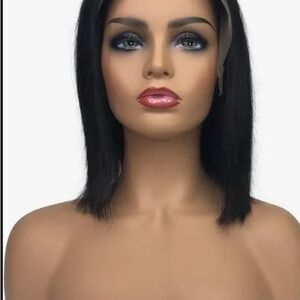 Glossy Black Bob Wig with Blunt Ends